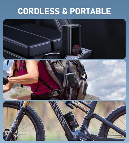 Image of Pumptiva Tire Inflator Portable Air Compressor, Cordless Air Pump for Car Tires, 150PSI Portable Tire Inflator for Car with Auto Stop & LED Lights for SUV Sedan Motorcycle Bike Bicycle Ball
