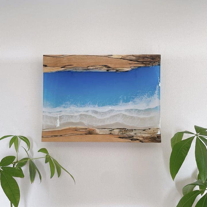 Amazon.co.jp: ウッドレジンアートNo.281 絵画 ハワイ 西海岸風 海 波 