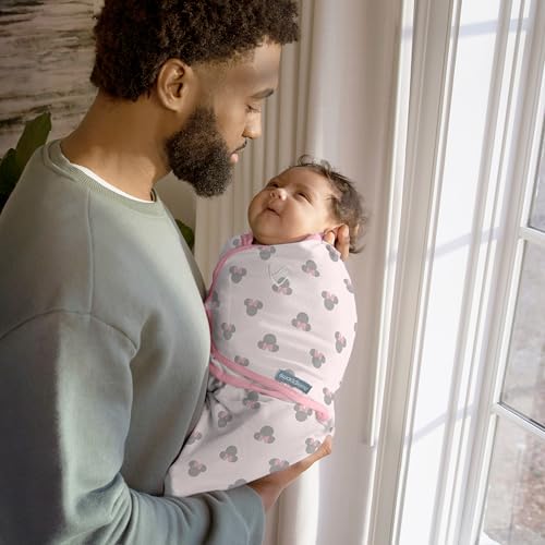 Image of SwaddleMe by Ingenuity Original Swaddle, 100% Cotton, Improves Sleep & Calms Startle Reflex, 0-3 Months, 1.0 TOG, 2-Pack, Baby Swaddle Blanket - Minnie Mouse