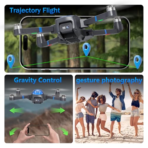 Toladrone TL16 Drones met Camera 4K voor Volwassenen, Borstelloze Motor Drone voor Beginners 90° Gemotoriseerde Verstelbare Lens Gebaarbediening Headless Mode Opvouwbare Quadcopter, Blauw - Afbeelding 4