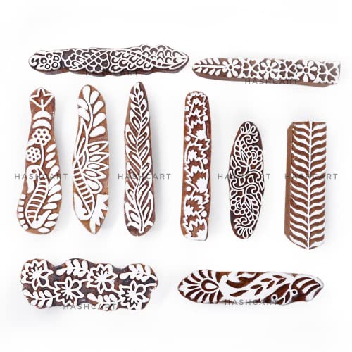 Image of Hashcart | Set of 10 | Finger Design Printing Blocks for Henna Mehndi Hand Printing | Stamps for Scrapbooking | Fabric Textile | Project Making
