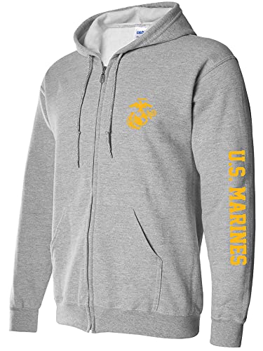 zerogravitee U.S. Marines Gold Sleeve Print Full-Zip Hooded Sweatshirt