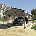 10x20 FT Heavy Duty Extra Large Metal Carport with Vertical Roof Design - All Weather Protection Galvanized Steel Shelter for 2 Car, Dual Vehicle, RV and Boat Storage (10x20 FT)