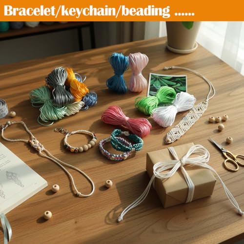 Satin Nylonschnur für Armbänder 1,5 mm, Seidenkordel, seidiges Knotenband, 252 Yard, 12 Farben,Bastelschnur, Nylonschnur für Halsketten, Armbänder, Perlen, Bastelarbeiten Satinkordel für Armbänder