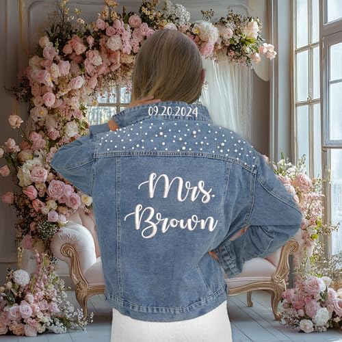 Custom Bride Jean Jacket, Embroidered for Wedding Day, Gift for Bride4