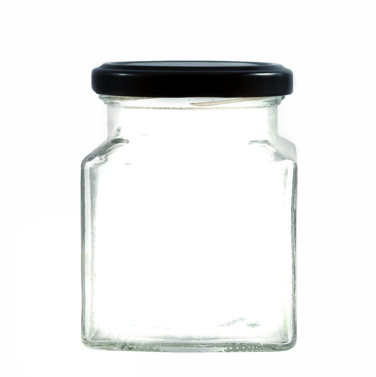 Wares Of Knutsford Black Lid Square Glass Jam Jar 282Ml Pack 36 Preserving, Honey Marmalade Chutney Homemade Gifts