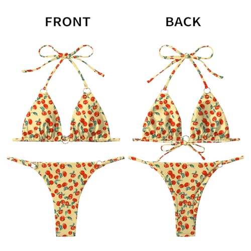 Image of MIKETAI Sexy Bikinis for Women 2 Piece Bikini Spaghetti Strap Swimsuits Solid Color Bathing Swimwear Triangle Bathing Suit