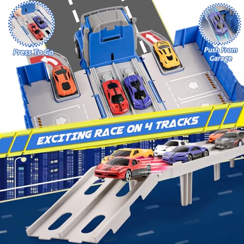 maysida Transport Trucks Toys with 6 Race Cars for Boys, Portable Truck Car Track/Car Garage/Box Truck 3-in-1 Carrier Trucks, Birthday Carrier Vehicles Toy Set for Kids Age 3 4 5 6 Year Old Boys Girls - Image 5