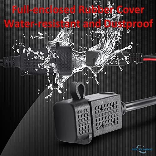 MICTUNING Motorcycle USB Charger,SAE to USB Cable Adapter SAE Quick Disconnect 2.1A Waterproof USB Port with Inline Fuse, Socket Cable 12V-24V for Motorcycle Cellphone Tablet GPS More