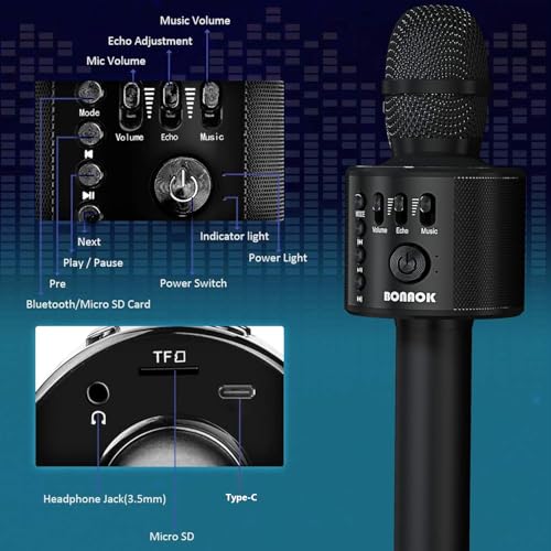 image for BONAOK Wireless Bluetooth Karaoke Microphone,3-in-1 Portable Handheld 