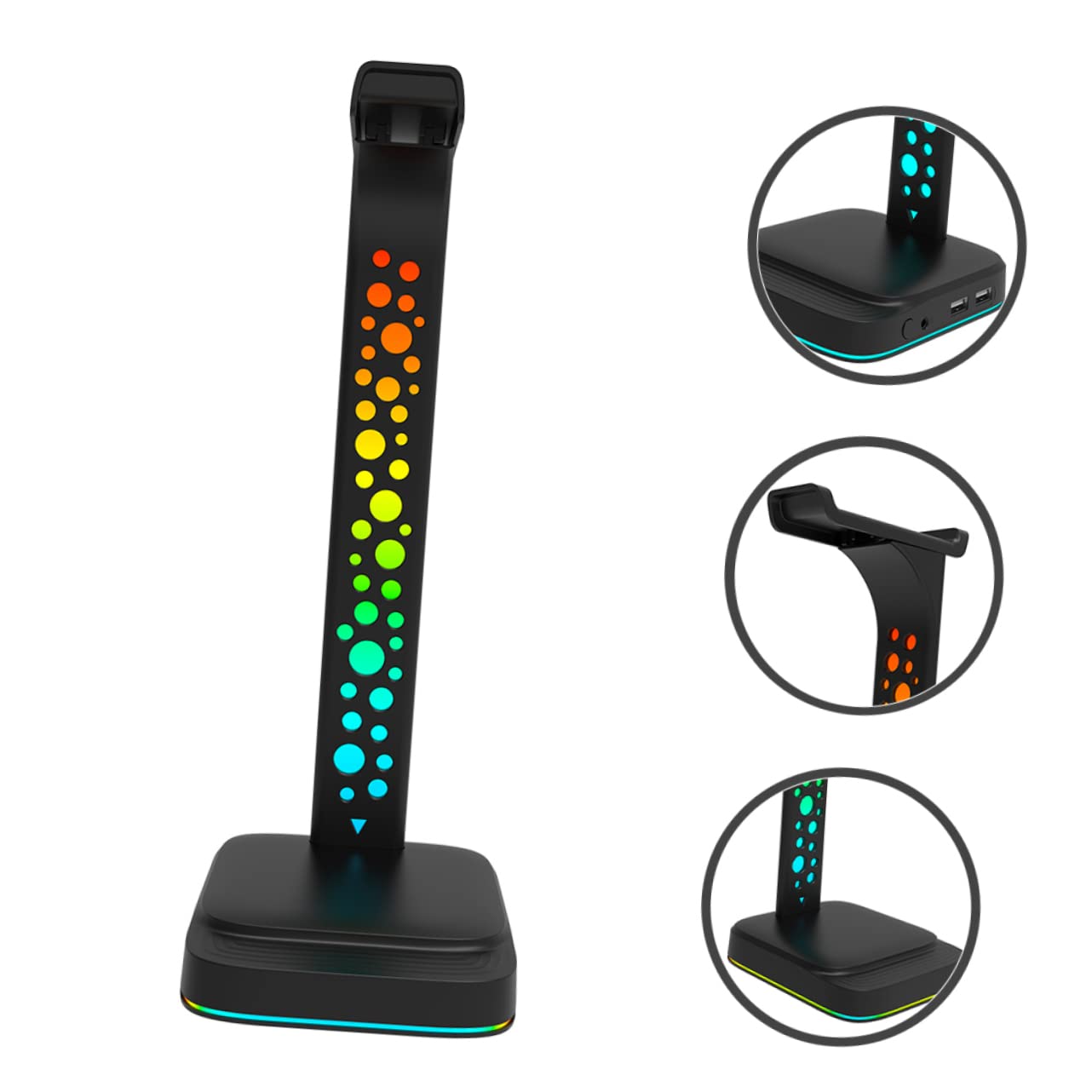 Supporto per Cuffie da Tavolo LED Regolabile e Hub USB Multiuso per Scrivania Supporto per Auricolari e Trasmissione Dati