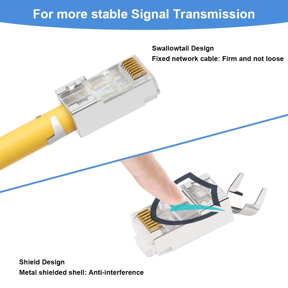 AXFEE 10 Szt. Metalowe Ekranowane Złącza RJ45 Cat 7 Cat6A, Sieć Ethernet, Kabel Zaciskany, Przelotka Do Przewodnika Instalacyjnego i Obudowy