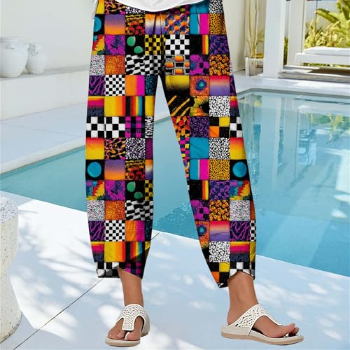 ZOCANIA Capris Linen Pants for Women Geometry Pattern Baggy Cropped Wide Leg Casual Beach Trousers Pants for Vacation3