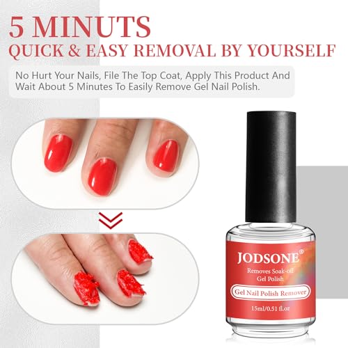 Image of JODSONE 15ml Gel Nail Remover No Need Soaking or Wrapping for Quick And Easy Removal At Home with Cuticle Pusher and Nail File