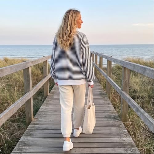 Mock Neck Sweatshirt for Women Striped Oversized Long Sleev Casual Tops - image 5