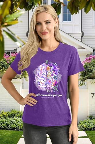 I Will Remember for You Shirt Women Alzheimer Awareness Tshirt Dementia Tee Shirt Purple Alzheimers Clothing4