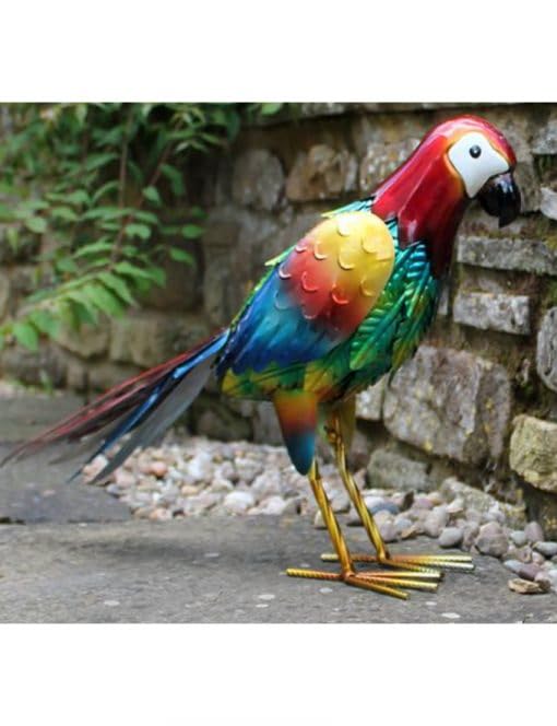 AKKIN Hand Painted Metal Red Parrot - Garden Decor Sculpture - Weather Resistant, Long Lasting - 49cm x 14cm x 32cm for a Gardener