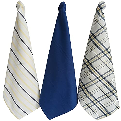 Image of AJS Living Cleaning Table Cloth Multipurpose Kitchen /Tea Towels Cotton Dish Napkin, Machine Washable Stylish Napkins, Set of 3-70 * 50 cm (Each) (Solid Blue, Yellow)