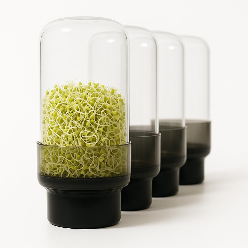 Design Sprossenglas 750ml - 4er Sprossen Anzuchtset-Keimglas für Sprossen aus Glas mit Edelstahldeckel/Sieb, Anzuchtset inkl. Spülbürste. (Sprossenglas 4er Set, 4.0, stück)