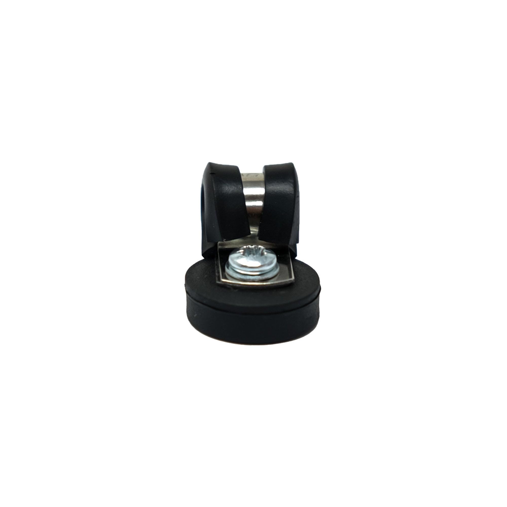 22mm dia x 6mm high Rubber Coated Cable Holding Magnet With 8mm Rubber Clamp (Black) - 4.3kg Pull (Pack of 2)