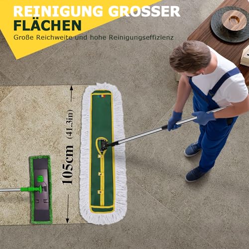 Masthome Bodenwischer 105 cm Breit, Industrie Wischmopp mit 2 Wischpads, Profi Mopp Wischer Boden mit Langer Edelstahlgriff für Mall, Hotel, Büro, Garage