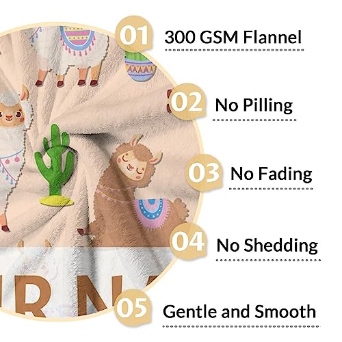 Blanket for Girl Boy - 40x50 Inches Cute Llama Throw Gifts - Personalized Brown Soft Fuzzy Blankets for Bed, Couch & Living Room