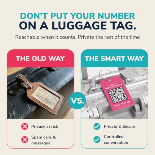 Image of Smart Luggage Tags | Privacy QR Code Luggage Tag, Pink, 2-Pack