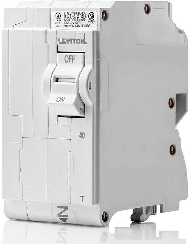 Disyuntor derivador estándar enchufable de 2 polos, 40 A, magnético térmico, 120/240 V CA, LB240-T, blanco