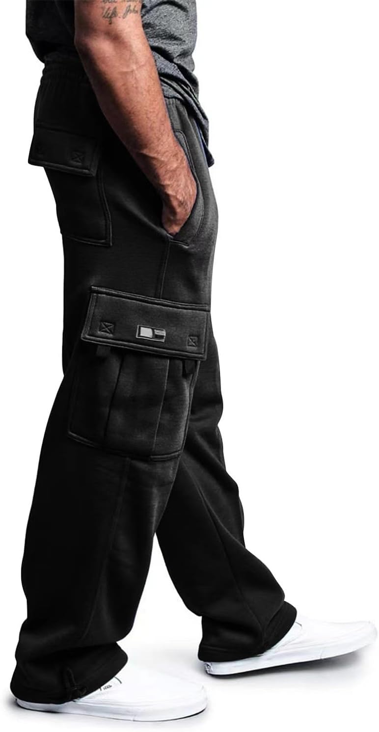 Men Yoga Sweatpants Pants with Pockets Loose Fit Open Bottom Straight Leg Lounge Workout Pants
