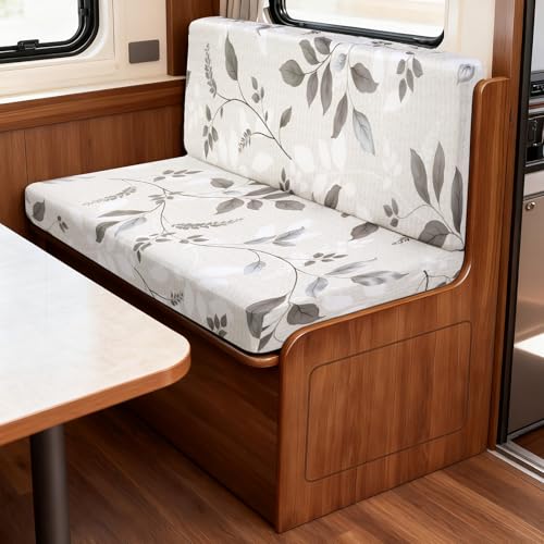 Image of SearchI RV Dinette Cushion Covers, Stretch Camper Cushion Slipcovers for Travel Trailer Couch RV Booth Seat, Replacement Camper Sofa Chair Protector (2 Backrest Cover & 2 Bench Cover, Elegant Foliage)