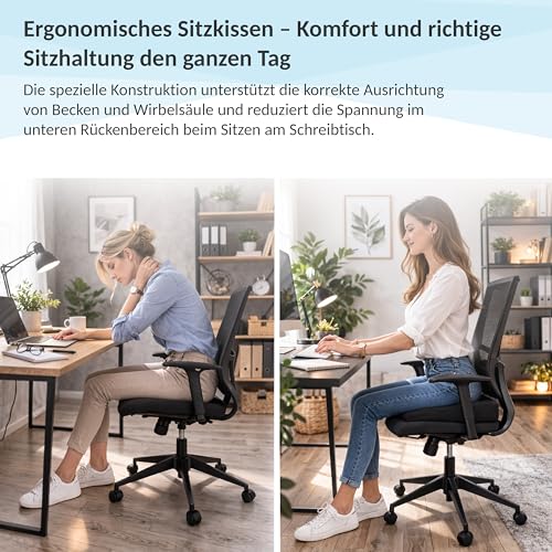 POKAR Keilkissen Stuhl Sitzkeil Ergonomisches Sitzkeilkissen Bürostuhl Kissen Orthopädisch Keilkissen Autositz Schaumstoff, Schwarz, 38 x 38 x 8/2 cm