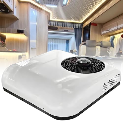 12V/24V RV Rooftop Air Conditioner - 2200W Cooling for Motorhome, Van, Truck, Excavators & Camper, Quiet Energy-Saving AC Unit, White, Perfect for Parking & Travel.