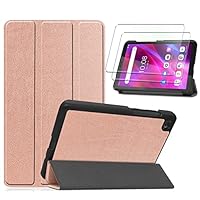 HYMY Hülle für Lenovo Tab M7 (3rd Gen) + 2 Pcs Schutzfolie Panzerglas für Lenovo Tab M7 (3rd Gen) 7" hülle - Flip Case Cover Schutzhülle Schutzfolie Lenovo Tab M7 (3rd Gen) panzerglas-Rosegold