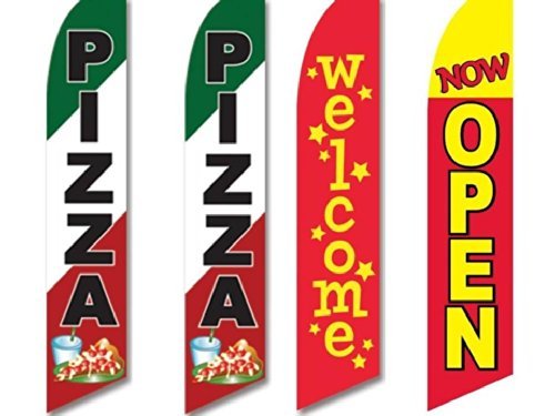 4 Swooper Flags Pizza Pizzeria Restaurant Welcome Now Open Red Green White Italy by EHT Flags