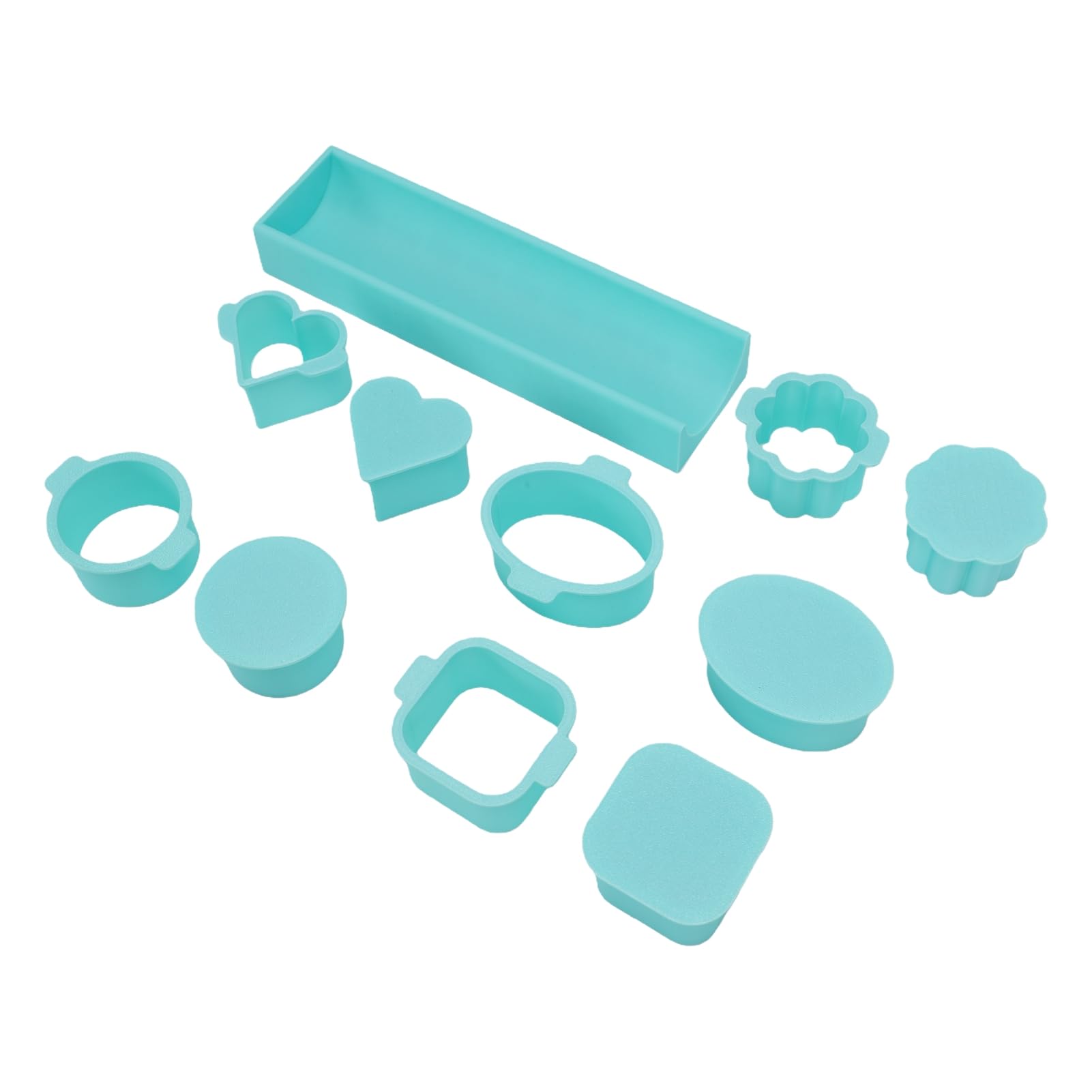 Moldes de repostería reutilizables color verde menta con empujador cortador y bandeja
