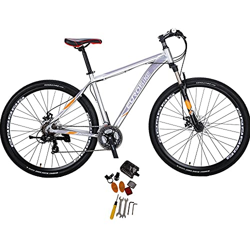 EUROBIKE 29'' Wheel Mountain Bike Large XL 19 inch Aluminum Frame (silver1)