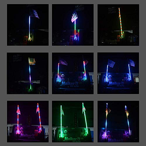 Maiker 4FT Dancing LED Whip Lights w/Flag 360° Twisted for Offroad Jeep Polaris RZR UTV ATV Sand Dune Buggy Quad Truck Boat(1 pair) - Thumbnail 2