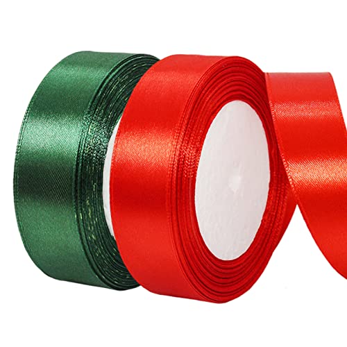 2 x 25mm Red and Green Ribbon Thick Christmas Ribbon for Gift Wrapping 22m