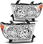 DWVO Headlight Assembly Compatible with Tundra 2007-2013/ Sequoia 2008-2017 Chrome Housing Amber Reflector (Not suitable for vehicle with electric adjustment function)