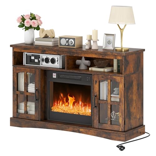 TAUS Meuble TV avec Foyer, Foyer et Habillage électriques, Cheminée électrique pour Salon avec Flamme réglable, Protection Contre la surchauffe et...