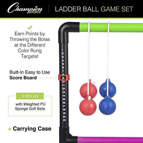 Champion Sports Outdoor Ladder Ball Game: Backyard Party, Camping & Beach Games Set For Adults And Kids With Bolas Balls And Carrying Case , 39"H X 22"W With 33" Deep Base Set #TOP3