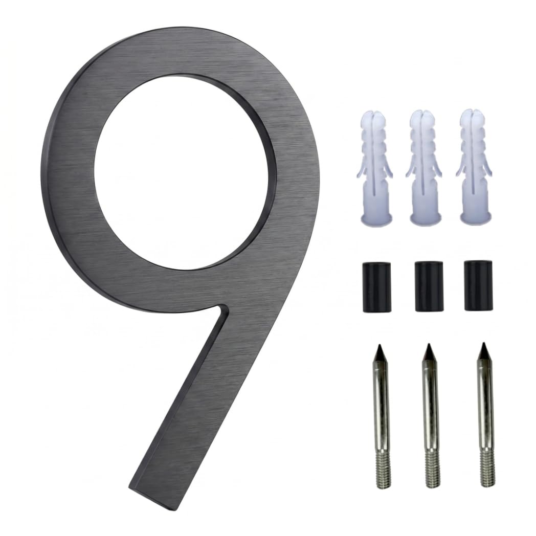 House Number Floating House Number, 5 Inch Aluminum Outdoor Numbers with Accessories Mailbox & Address, Black, 9