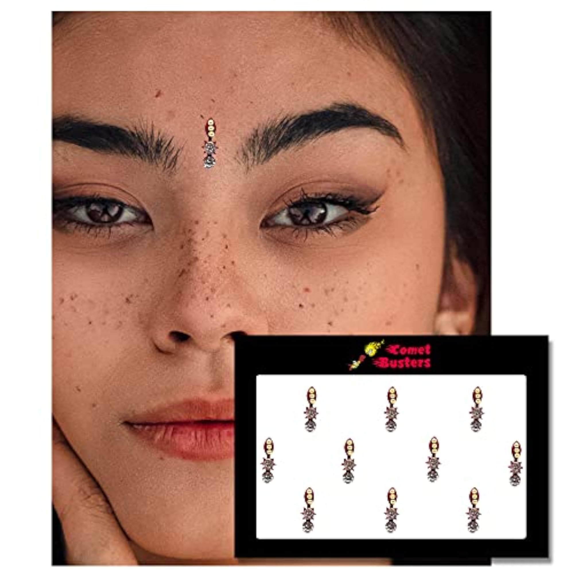 Handcrafted Red Bindis with Stones, Unique Body Art