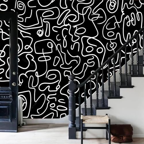 Papier peint panoramique rayures ondulées design graffiti abstrait 3D