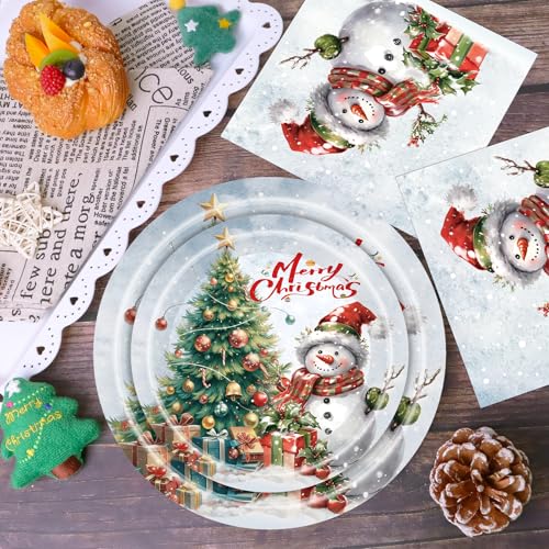 Christmas Plates Disposable Party Set Holiday Christmas Paper Plates and Napkins Sets Party Supplies Serves 25 – Image 7