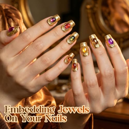 Image of Beetles Fall Cat Eye Gel Polish Set, Vintage Jewel 6 Colors Gel Polish Kit | Glitter Gel Purple Red Brown Orange Gold Green Magnetic Glass Cat Eye Luminous Gemstone Effect Soak Off UV Manicure for Women