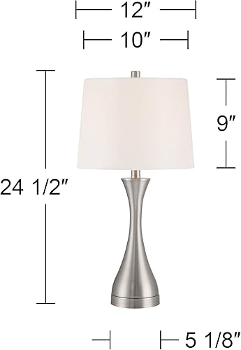 Miniatura 4 de 360 Lighting Koncave - Juego de 2 lámparas de mesa modernas de 24 12 pulgadas de alto, acabado de níquel cepillado, tela de metal, pantalla blanca,