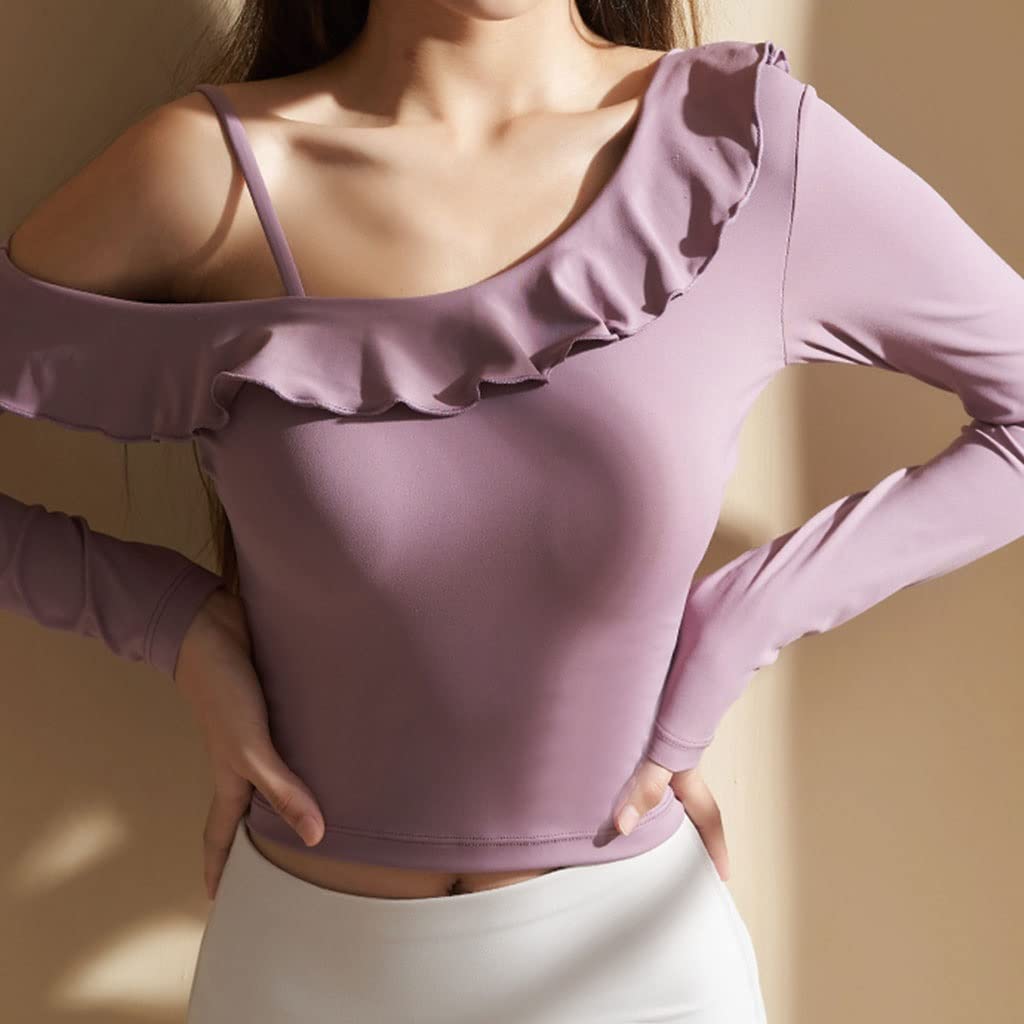 HSQMA Camicie da Yoga per Allenamento Atletico A Maniche Lunghe A Maniche Lunghe da Donna,con Magliette da Allenamento Imbottite Rimovibili for Yoga ， Magliette da Ginnastica Traspiranti