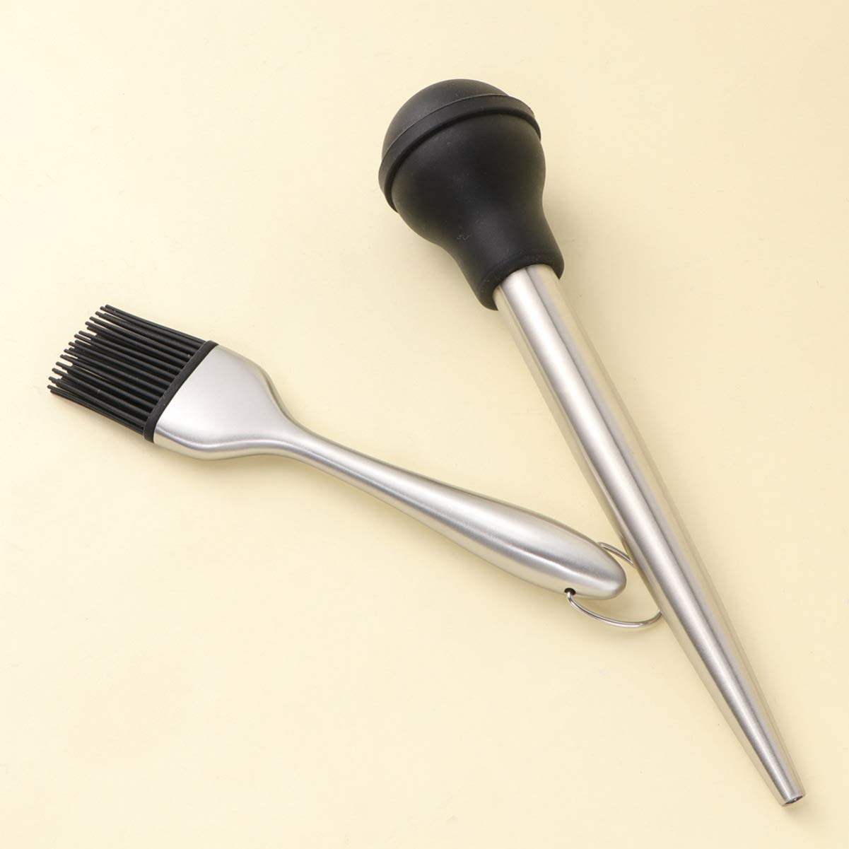 Set Utensili per Barbecue in Acciaio Inox 304 Contagocce Olio da Cucina, Tubo Rigido per Condimento Tacchino e Pennello in Silicone Alimentare, Accessori Pratici per Carne