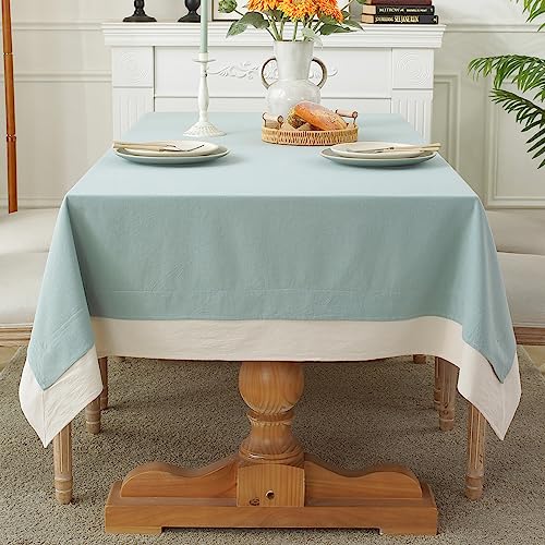 Laolitou 100% Cotton Blue Tablecloth Rectangle Heavy Duty Washable Solid Table Cloth Decorative Fabric Table Cover For Dining Room, Grey Blue, 86 Inch #TOP14